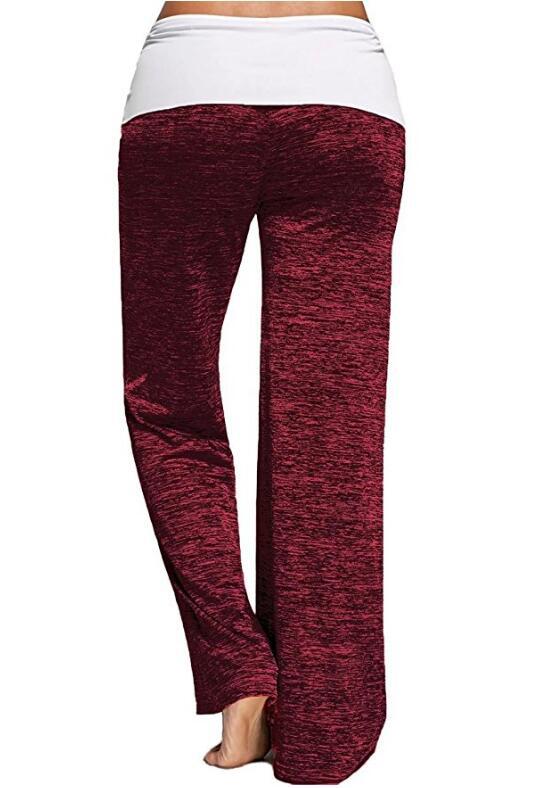 SZ60026-2 Women Foldover Heather Wide Leg Pants Loose Yoga Legging